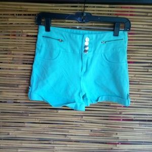 26 Intl M Ashley High Waisted Green Stretch Shorts in Aqua Green